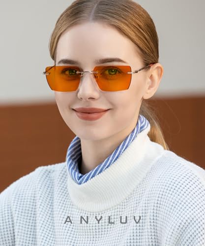 Image of ANYLUV Rimless Blue Light Glasses for Women /Men, Fashion Lightweight Blue Light Blocking Glasses with Stylish Metal Temples