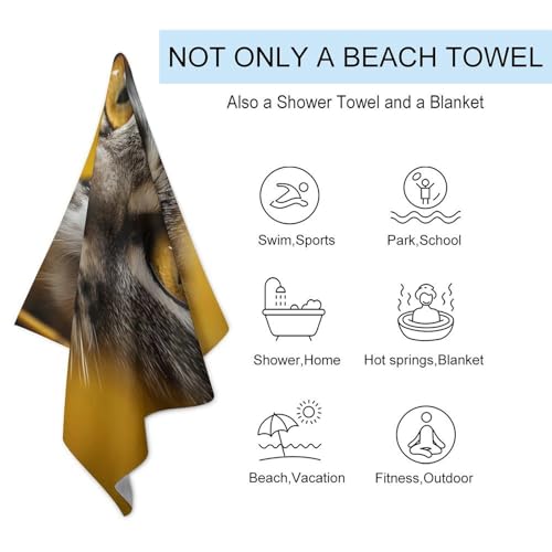 Serviette de plage anti-sable chat tabby 130 x 80 cm pour bain et sauna