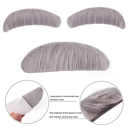 Yewong Kids Old Man Costume Set Grandpa Dress Up Accessories Including Glasses Suspenders Bow Tie Moustache and Eyebrows for Halloween Costume Cosplay (Beige Suspender Set) - Thumbnail 4