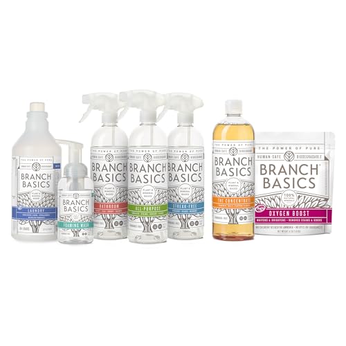 Branch-Basics-Premium-Starter-Kit-All-Purpose-Glass-and-Bathroom-Cleaner-plus-our-Foaming-Wash-and-Laundry-Bottle-3-Plastic-Spray-Bottles-Concentrate-Fragrance-Free