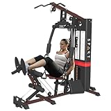 Home Gym Multifunctional Home Gym Station, Home Gym Exercise Equipment with 150LBS Weight Stack, Full Body Strength Training Workout Equipment for Leg Press, LAT Pull Down, Chest Presses, Black Brown