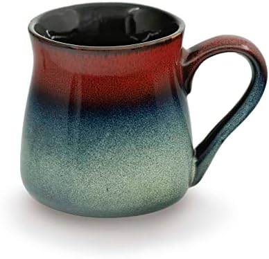 ECODECO Large Pottery Coffee Mug 24 oz - Oversized Ceramic Cup with Big Handle - 1 Pcs (Red to Blue)