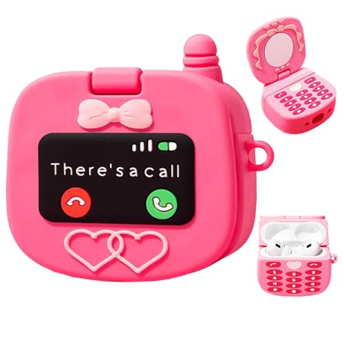 JIATAY Compatible with Airpods 1&2 Case, Retro Cellphone Pattern Case with mini Mirror, Cute 3D Soft Silicone Cover for Women Girls, Protective Case for Apple AirPods 2nd 1st Generation - Rose