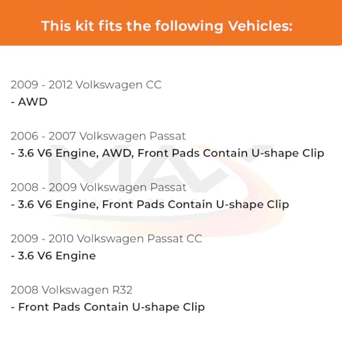 Image of Max Advanced Brakes Front & Rear Brake Kit Compatible With 2006-2010 VW Passat CC R32 3.6L AWD Fr Pads w /U-shape Clip Replacement Premium OE Disc Brake Rotors and Ceramic Brake Pads