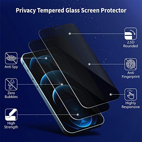 QUESPLE [2+2 Pack] Privacy Anti-Spy Screen Protector for iPhone 12 Pro Max 6.7-Inch with Camera Lens Protector, (Privacy Glass) Anti Peeping Tempered Glass Film with Install Tool