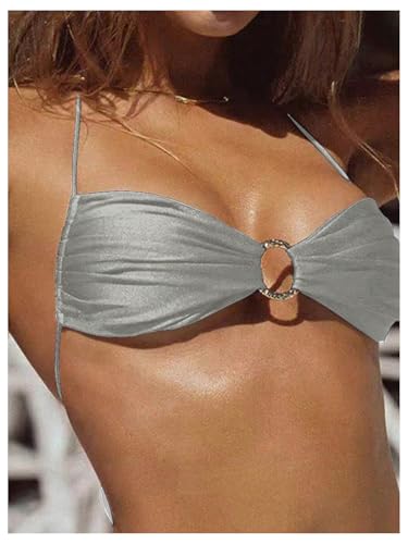 Image of SOLY HUX Bathing Suit for Women Halter Ring Linked Tie Side Bikini Sets Two Piece Swimsuit