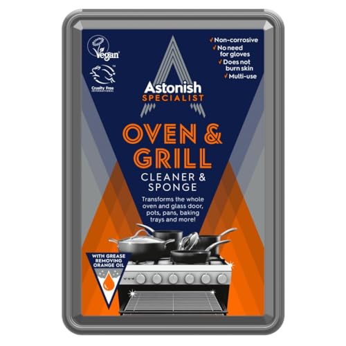 Astonish Specialist Oven & Grill Cleaner & Sponge, 250g – Powerful Degreasing Paste with Orange Oil, Restores Shine Without Harsh Chemicals – For Ovens, Grills, Racks & Toughened Glass