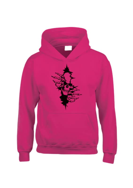 Sweat à capuche avec imprimé squelette noir et blanc contrasté sur fond fuchsia L