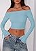 PRETTYGARDEN Fall Tops for Women 2025 Trendy Long Sleeve Crop Mesh Slim Fit Y2K Cute Shirts Going Out Off The Shoulder Top (Light Blue,Large)