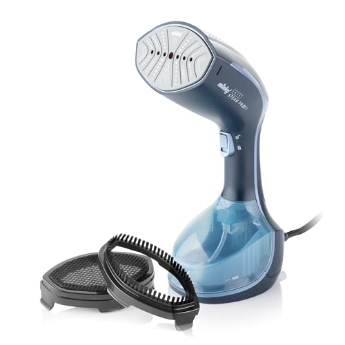 Minky Handheld Garment Steamer, Steam Pro+ Range, Handheld Travel Iron, 250ml Water Tank, 30 Second Fast Heat-Up Time, 1500W, 2 in 1 Fabric and Lint Brush, Blue