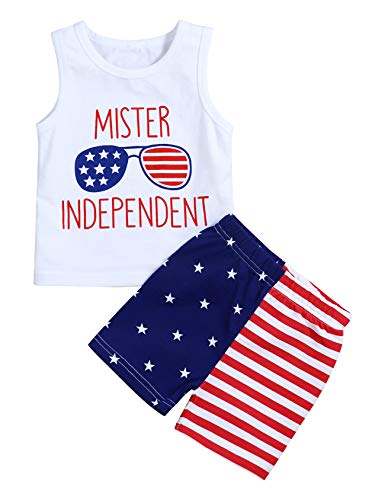 Ruptop 4Th Of July Shirts For Boys Baby Boys Summer Outfits Sleeveless T-Shirt Top With American Flag Short Pants Patriotic Shirt Independence Day Set (18-24M/100) #TOP1