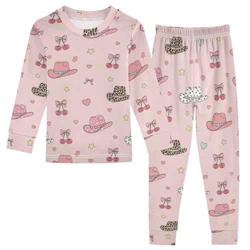 Pajama Sets Long Sleeve Cowboy Hats Hearts Cherry Bow Soft Comfy Sleepwear 2 Piece PJS 3-8T