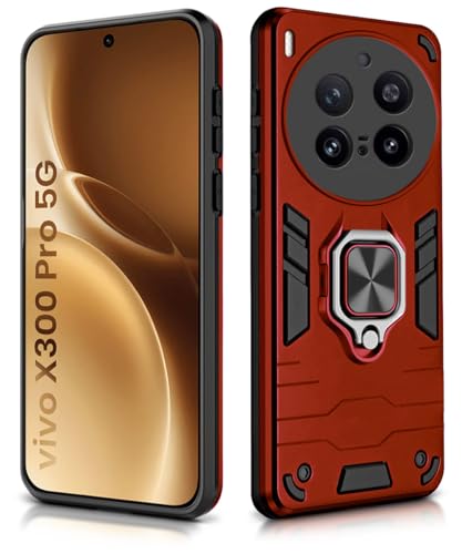 Image of WOW IMAGINE Shock Proof Back Case Mobile Cover for Vivo X300 Pro 5G | Back Cover Case (Tough Armor | Hybrid PC + TPU | Ring Holder & in-Built Kickstand | Red)