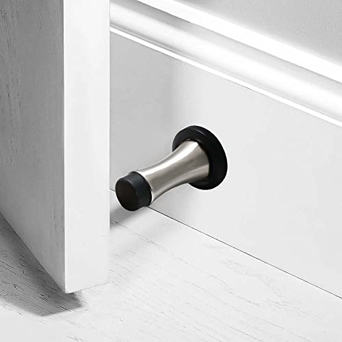 Image of Volo Set of 2 Pcs Heavy Duty Stainless Steel Wall Mounted Door Stops, Rigid Door Stopper with Low Mounted Black Rubber Bumper Tips, Protect Wall & Door for Kitchen, Bedroom, Office