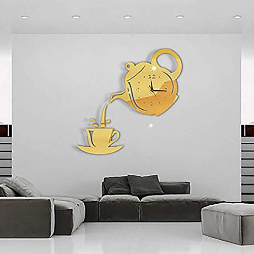 Horloge murale théière moderne intérieur extérieur irrégulière or