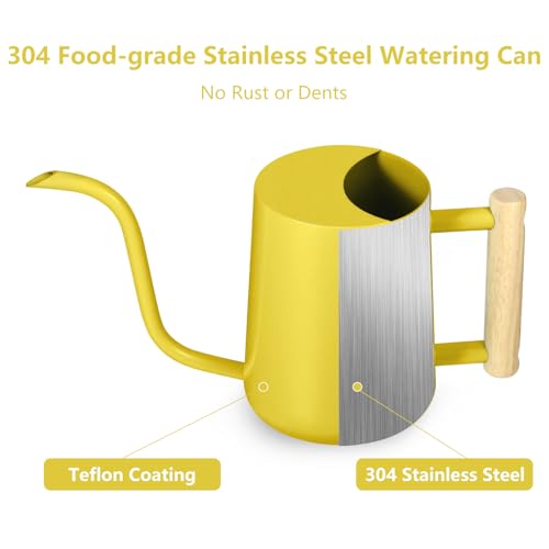 Image of Watering Can Indoor Plants, 35oz Small Stainless Steel Metal Watering Can Modern Decorative Watering Pot with Long Spout for Indoor House Plant Bonsai Garden Flowers (Yellow)