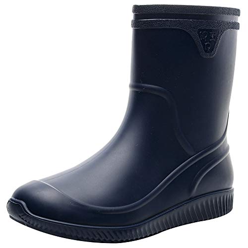 Image of ANUFER Men's Mid-Calf Snow Rain Boots Outdoor Waterproof Gardening Farm Boots with Removable Fluff Lining
