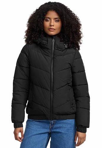 MARIKOO Damen Winterjacke (XS-XXL) - Abnehmbare Kapuze, hoher Kragen, 4...