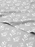 Floral Sheets - Grey & White Bed Sheet Set - 1 Flat, 1 Fitted & 2 Pillowcases w/ Deep Pockets - Comfy, Wrinkle & Fade Free - Boho Botanical Bedding - Ultra-Soft, Breathable & Cooling - Queen Size Set