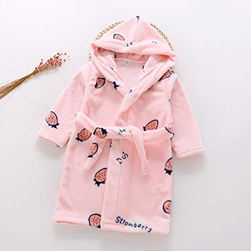 Toddler Kids Strawberry Print Flannel Hooded 𝐑obes Lightweight 𝗡ight 𝗦leep𝚠ear with Belt Jackets for Girls 7-82
