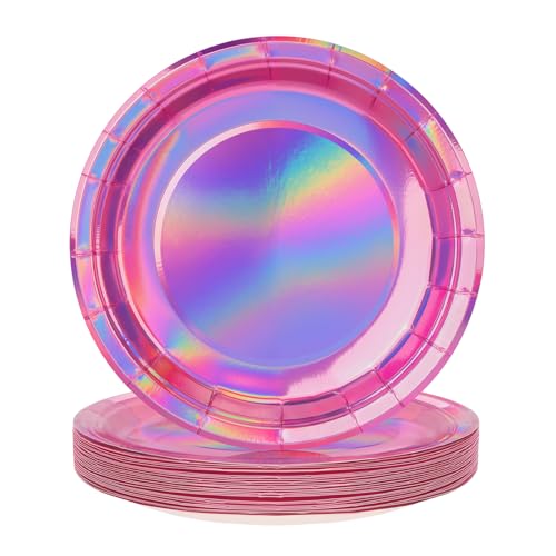 FunisFun Disco Plates Disposable Disco Ball Plates for 70s Disco Party Decorations Wedding Birthday Bachelorette Party 9 (Iridescent Pink 9IN25P)