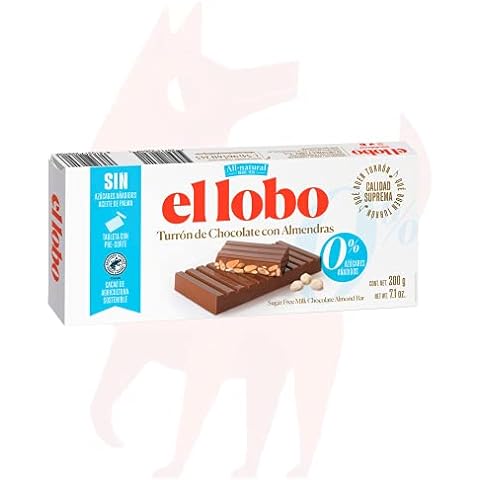 El Lobo - Milchschokoladen-Turrón mit ausgewählten Mandeln, knusprige Textur, höchste Qualität, in Portionen geschnittene Tafel, 0 % Zuckerzusatz, traditionelles Turrón, Mandel, 200 Gramm Cover