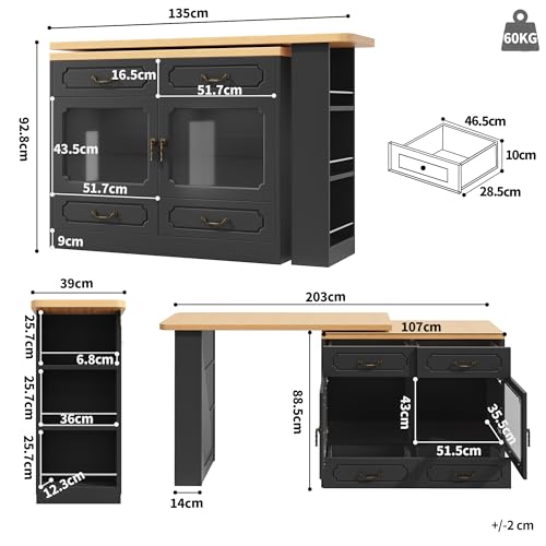 Mesa de bar extensible de diseño en MDF negro con elegante sistema giratorio de 360° 3