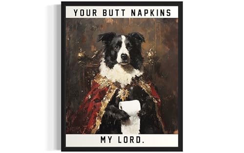 Image of Border Collie Gothic Bathroom Black Framed Wall Art Print Poster, Dog Pet Lover Picture Painting Artwork Bedroom Living Room Office Dining Room 150D (Border Collie Gothic Bathroom, 10 inchL x 8 inchW, Black Frame)