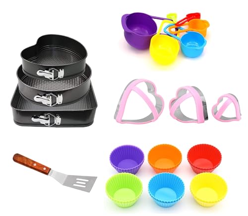 Image of 4-Piece Baking Tools Set Non-Stick Carbon Steel Round Cake Mould 20cm, Muffin Tray, Rectangular Bread Loaf Mould, Measuring Cups and Cookie Cutter Microwave OTG Oven Safe Bakeware Tools