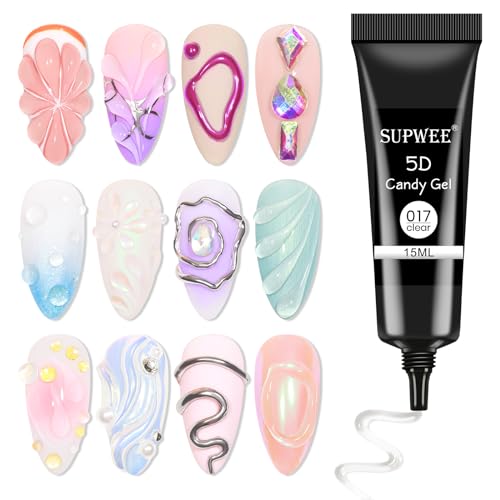 SUPWEE Sculpture Gel 3D Gel Nail Art, 15g Clear Carving for Nail Art Molding Drawing Decoration Nail Painting Carved 5D Embossed Candy Manicure DIY Home Salon Christmas Nails Gifts for Women
