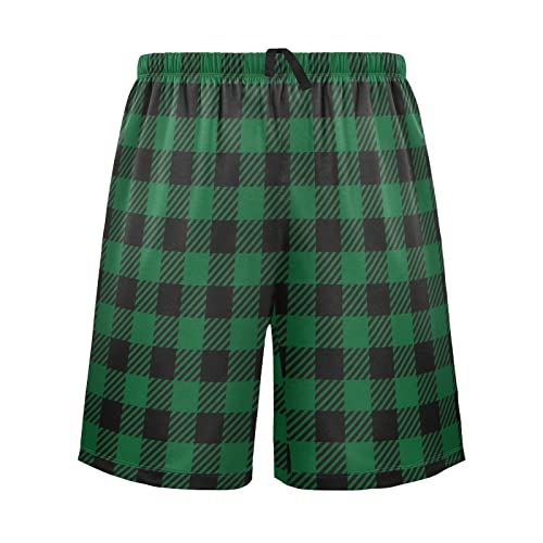 GuoChe Buffalo Green Plaid Pajama Shorts for Men with Pockets Mens Sleep Shorts Lounging Short XL