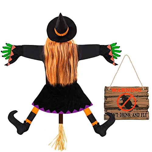 DIYDEC Halloween Crashing Witch In Tree, Halloween Crashing Orange Witch Decoration Witch Hanging Ornaments Decor with Yard Sign for Halloween Outdoor Indoor Decoration Cover
