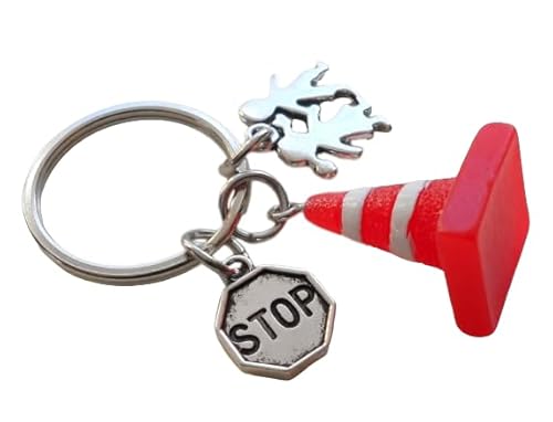 Crossing Guard Keychain, Red Traffic Cone Charm, Stop Sign Charm