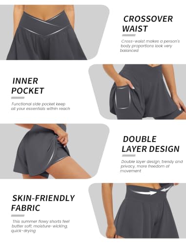 Image of FireSwan Crossover Athletic Shorts for Women 2 in 1 Flowy Running Shorts with Pockets Spandex Butterfly Workout Tennis Skorts