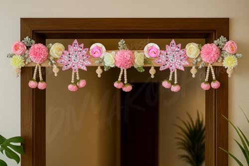 Image of Divyakosh Artificial Flower Toran for Door Decoration 40 Inch | Premium Decorative Toran for Home, Mandir, Entrance | Wedding & Festival Decor - Bandanwar Toran with Artificial Flowers