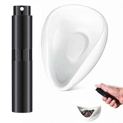 Qaestuan Kaffeebohnen Dosierbecher Set, Keramik Kaffee Dosierschale mit RDT Sprühflasche für Espresso Kaffeezubehör, Geeignet Kaffeeliebhaber, Frauen, Männer für Kaffee, Tee, Brauen, Weiß