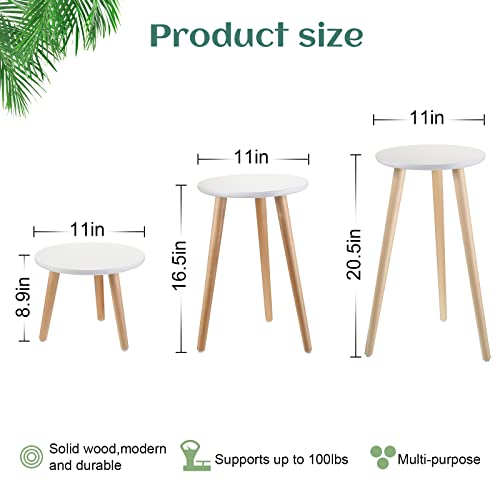 3 Pcs Wood Plant Stand Indoor Wooden Plant Table Mid Century Plant Stool Modern Tall Plant Holder For Flower Pots Small Round Side Table For Home Decor, 8.9 Inch, 16.5 Inch, 20.5 Inch High #TOP1