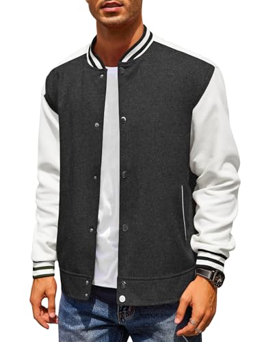 COOFANDY Men's Varsity Jacket Wool Blend Letterman Bomber Jacket Baseball Lightweight Jacket