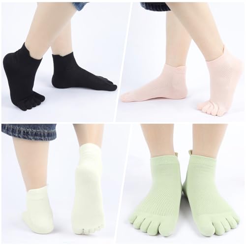 Queenshin Toe Socks for Women Five Finger Cotton Socks Low Cut No Show Athletic Running Ankle Socks 3 Pairs 5