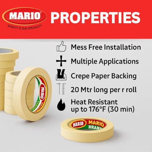 Image of Mario Masking Tape - 20 Meter Length, 48mm Width - DIY Art & Craft, Easy Tear Tape, Best for Carpenter, Labelling, Painting and leaves no residue after a peel. 2 Rolls Per Pack