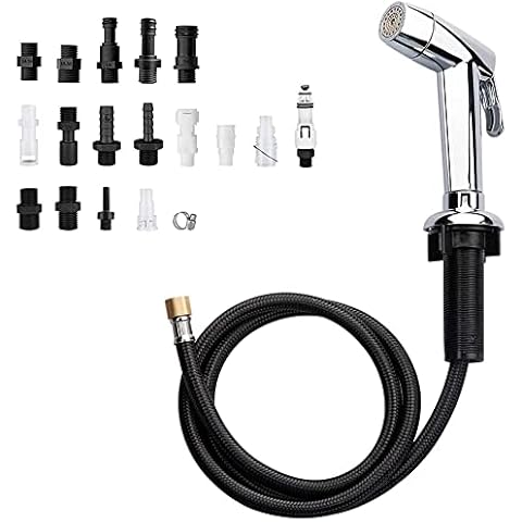 Houtingmaan Kitchen Side Sprayer,Dual Function Kitchen Sink Sprayer with Adjustable Flow Controller,Kitchen Faucet Sprayer Replacement Chrome,Faucet Pull Out Sprayer with Hose,Holder and 17 Adapters Cover