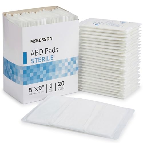 McKesson Sterile Abdominal- ABD Pads | 120-Pack 5 x 9 Inches | Extra Absorbent & Thick Individually Wrapped Wound Dressing First AId Pads | Surgical-Grade Nonstick- for Heavy Leakage Post Op