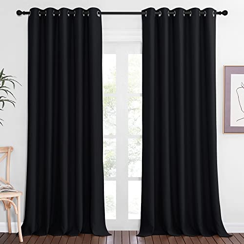 NICETOWN Blackout Curtain Panel 90" Long for Living Room - Light Reducing Thermal Insulated Solid Grommet Blackout Curtain Window Curtain Drape for Hall/Villa (1 Panel, W66 x L90, Black)
