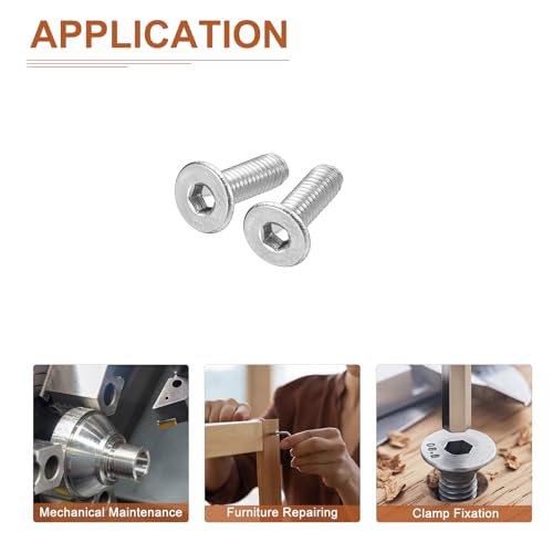 Image of DTGN M3-0.5 x 10mm Flat Head Socket Cap Screws, 100 Pack 304 Stainless Steel Hex Socket Flat Head Screws, Full Thread, Countersunk Bolts