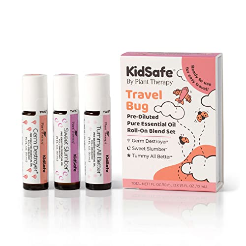 Image of Plant Therapy Travel KidSafe Essential Oils Blends Set 100% Pure, Undiluted, Therapeutic Grade for Car Sickness, Sleep, and Immune Support, 10 mL Each Pre-Diluted, Ready-to-Use Roll-Ons