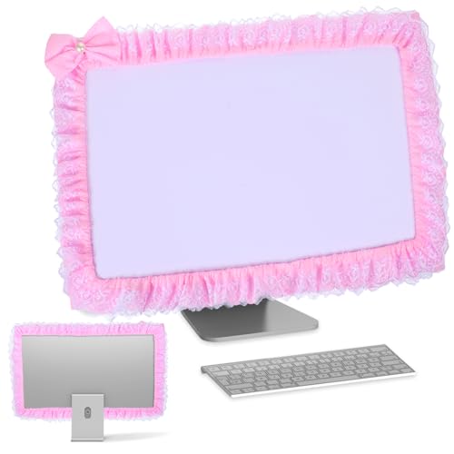 23''-27'' Pink Monitor Cover, Cute Computer Monitor Covers with Bow-Knot, Lace Fabric, Monitorr Dust Cover, TV Monitors Covers, PC Coverr, Monitors Decoration, Monitorr Accessories Cute