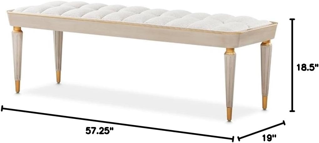 Pemberly Row Contemporary Accent Bench, 57.25"W x 19"D x 18.5"H, Dove Gray Finish, Upholstered Chenille Seat with Channel Tufting, Solid Poplar Wood Frame, Stylish Bedroom, Living Room, or Entryway