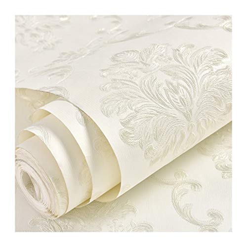 Papier peint damas 3D blanc en relief style européen pour salon et chambre 0.53x9m
