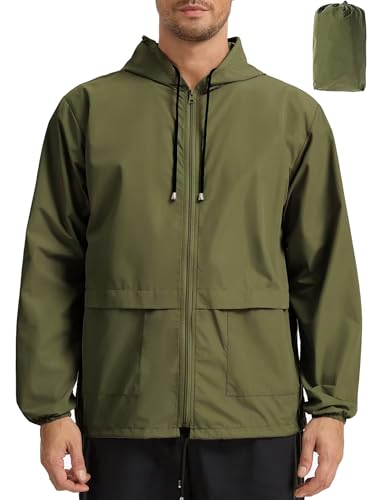 Image of Mens Rain Jacket Lightweight Waterproof Raincoat with Hood Packable Windbreaker Jacket Hiking Cycling