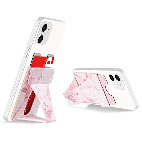 ULAK Card Holder with Stand for Back of Phone, Adhesive Phone Credit Card Wallet Foldable Kickstand Compatible with iPhone 12/iPhone 11/iPhone XR/Max Smartphones(Android/Samsung Galaxy), Crack Marble